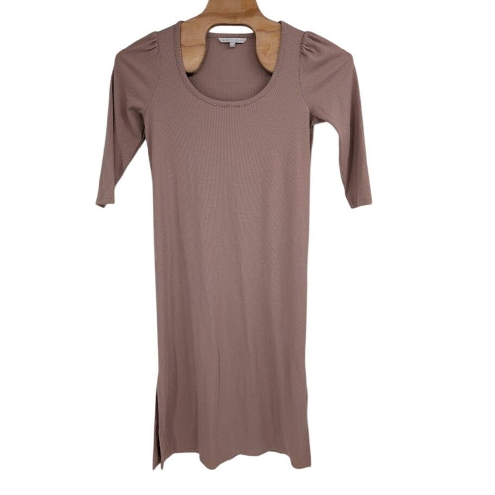 The Nines by Hatch Maternity Dress Large Midi Rose Ribbed 3/4 sleeve